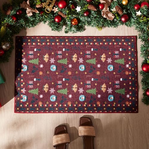 Sonive Christmas Door Mat Indoor, Non-Slip Dirt Trapper Door Mat for Back & Front Door, Carpet Rug Machine Washable Entrance Rug Doormat 50 x 80 cm Decorations