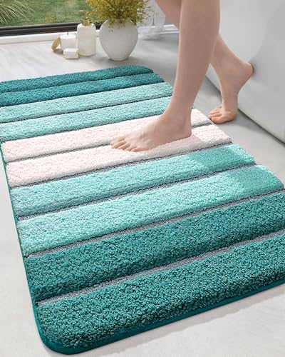 DEXI Bath Mats for Bathroom, 24x43 Absorbent Microfiber Bath Mat Quick Dry, Washable Bathroom Rugs with Non Slip Backing for Shower Floor, Turquoise