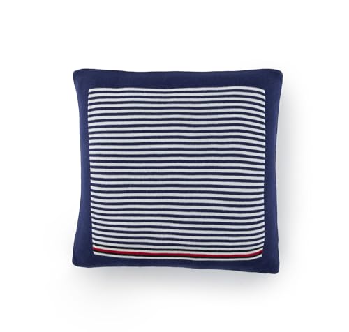 Tommy Hilfiger - Navy Blue Mesh 100% Organic Cotton Mini Stripe Plain Edge Decorative Cushion Cover Soft Modern Cushion Cover 40x40cm