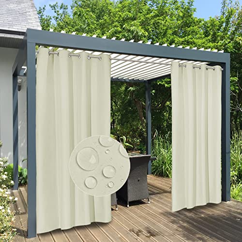 Easy-Going 100% Waterproof Outdoor Curtains Windproof Weatherproof Porch Curtains, Premium Thick Outdoor Privacy Grommet Top Panels for Patio, Gazebo and Pergola, 2 Panels, 54x96 inch, Beige