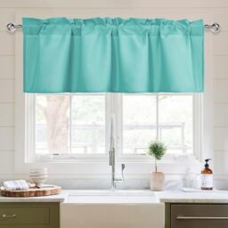 XWZO Kitchen Valances Curtains for Windows Living Room Bedroom Bathroom Toppers Farmhouse Style Rustic Dinning Room Blackout Thermal Insulated Rod Pocket, W52 x L18 Inch Length, Turquoise, 1 Panel.