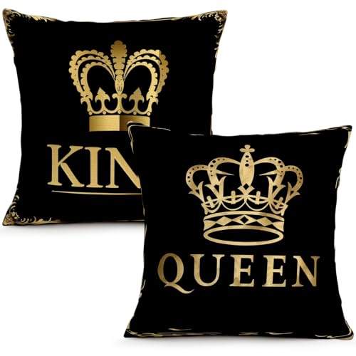 ORMAN King Queen Crown Valentines Throw Pillow Covers 18x18 Inch Set of 2 - King Queen Crown Design for Valentines Graduation Party Sofa Home Decor