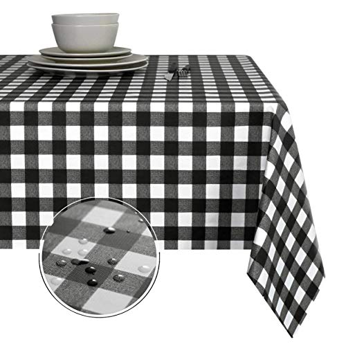 Obstal 100% Waterproof PVC Table Cloth, Oil-Proof Spill-Proof Vinyl Rectangle Tablecloth, Wipeable Table Cover for Outdoor and Indoor Use,Black,54 x 78 Inch
