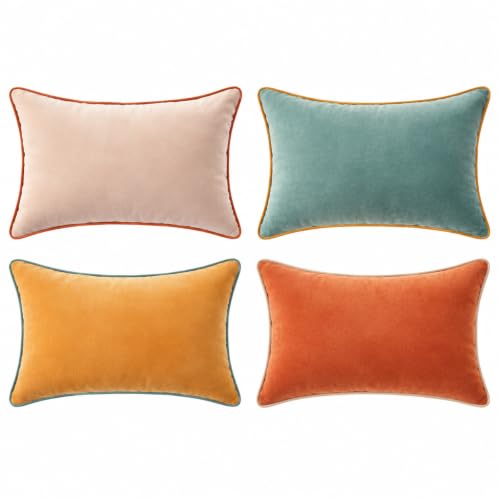 MONDAY MOOSE Decorative Throw Pillow Covers Cushion Cases, Set of 4 Soft Velvet Modern Double-Sided Designs, Mix and Match for Home Decor, Pillow Inserts Not Included (12x20 inch, Orange/Teal)