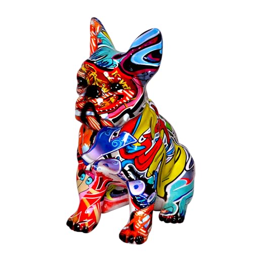 IDORTYBB Graffiti French Bulldog Statue Sculpture Animal Dog Art Figurine Home Decoration for Living Room Bedroom Book Shelf TV Cabinet Desktop Decor Table Centerpieces Ornaments (C1)