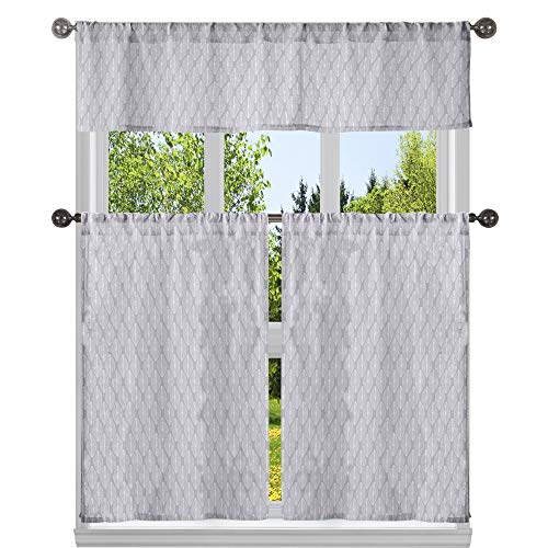 Duck River Textile Geometric Kitchen Curtain & Tier Set, Grey, 58x15 1pc, 29x39 (2 Piece)