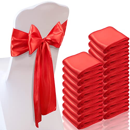 80 Pcs Satin Chair Bow Sash Red Chair Sashes Tie Bows Elegant Ribbon Tie Back Sash Universal Chair Ribbons Ties for Wedding Reception Banquet Decoration Party Supplies Events Chair Covers Decor