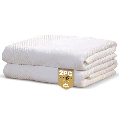 Rapport Home Eden Weave Bath Towels 2-Pack - White, 70x120cm - 100% Cotton 500gsm - Oeko-Tex Made in Green & BCI Certified