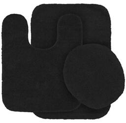 Kids Zone Home Linen 3 pc Bathroom Rug Set Bath Mats Angela Solid Black Color Anti Slip Soft Mats New