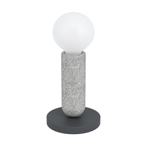 Eglo Table lamp Giaconecchia, 1 Flame Table lamp Vintage, Bedside lamp Made of Steel and terrazzo, Living Room lamp in Anthracite, Grey, lamp with Switch, E27 Socket