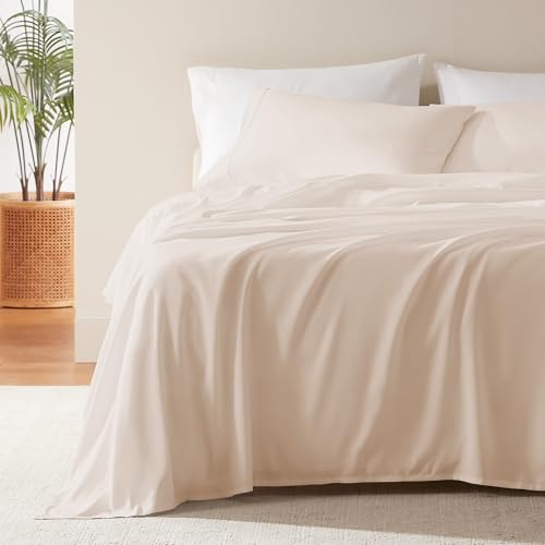 "SLEEP ZONE Nanotex Super Soft Cooling King Bed Sheets Set 4 Piece - Easy Care Fitted Flat Sheet & Pillowcase Sets - Wrinkle Free, Fade Resistant, Deep Pocket 16"" (Beige, King)"