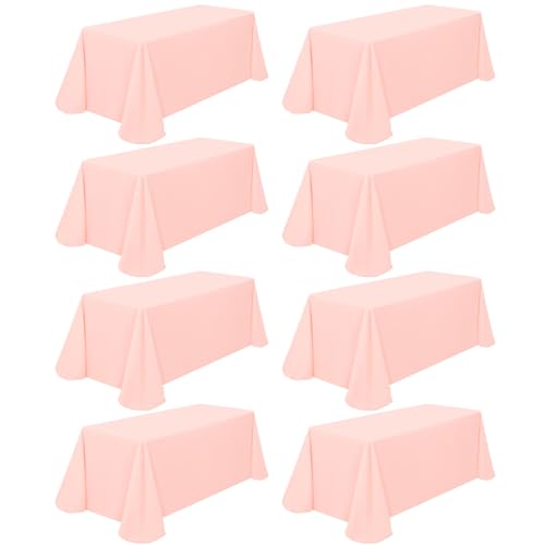 8 Pack Rectangle Tablecloth 90 x 156 inch Pink Polyester Table Cloth for 8 Feet Tables,Washable Fabric Stain and Wrinkle Resistant Table Cover Table Clothes for Wedding Parties Banquet Kitchen