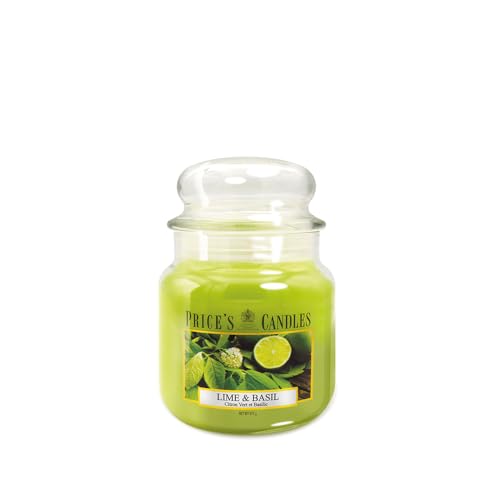 Price's Candles Giara Media Lime & Basil Scented Jar Candle Long Burning Citrus Home Fragrance Candle in Glass for Relaxation Décor Gift 65–90 Hour Burn