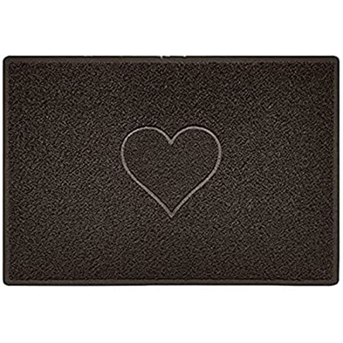 Nicoman Heart Shape Embossed Entrance Door Mat Non Slip Dirt Trapper PVC Spaghetti Mat with Rubber Base, Jet Washable Quick Drying Doormat Indoor or Outdoor - (Large, Brown, 90 x 60cm)