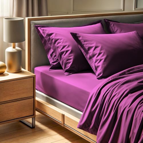 Premium Ranforce Double Fitted Sheet (140 x 190 + 30 cm), 100% Cotton, 155 Thread Count, Machine Washable at 30°C, Elegant Purple Colour for Cosy Bedrooms