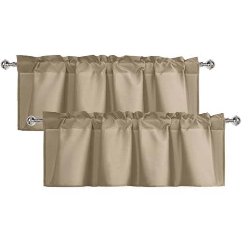 XWZO 2 Pieces Kitchen Valances Curtains for Windows Living Room Bedroom Bathroom Toppers Farmhouse Style Rustic Blackout Thermal Insulated Rod Pocket, W52 x L18 Inch Length, Cappuccino, 2 Pieces.