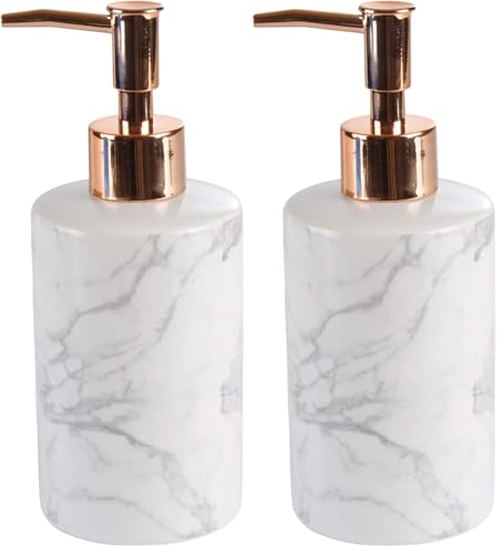 douceur d'int??rieur, Soap Dispenser (Diameter 7 x 18 cm) Marble, Ceramic Printed (Pack of 2)