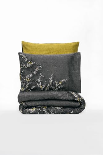 Nuit Des Rêves Luxurious Satin Double Quilt Cover Set (200 x 200 cm), Green & Anthracite, 100% Cotton, Reactive Print, 2 Pillowcases, Machine Washable, Elegant Design