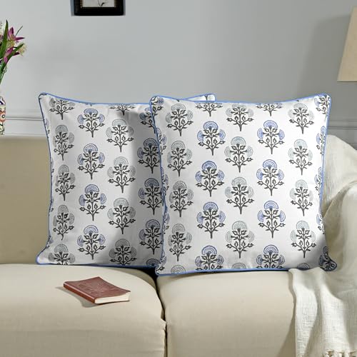 Ridhi Modern Farmhouse Pillow Covers Decorative Cotton Throw Pillow Covers Set of 2 Taupe Cushion Covers with Piping for Couch Sofa Bed Living Room Spring Home Decor 24x24