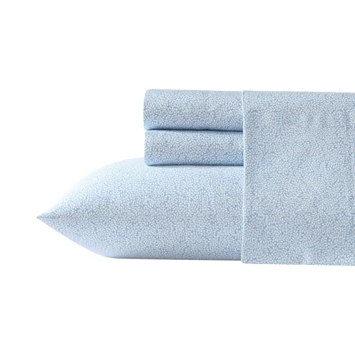 Laura Ashley - King Sheet Set, Super Soft Cotton Sateen Bedding Set with Matching Shams, Oeko-Tex Certified (Little Vines Blue, King)