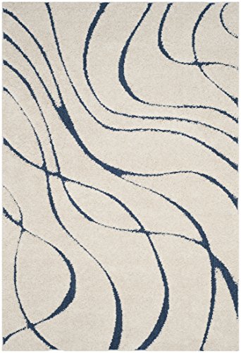 Safavieh Shag Rug for Living Room, Dining Room, Bedroom - Florida Shag Collection, High Pile, in Cream and Blue, 68 x 122 cm
