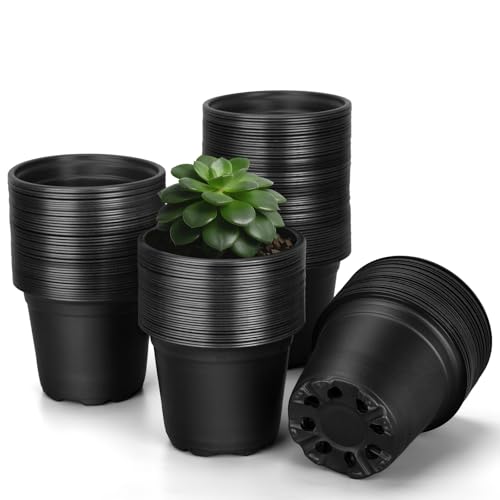 FUOAUYK Nursery Pots for Plants, 4 Inch Plant Pots with Drainage, 100pcs Small Plastic Seedlings Flower Pots for Plants (4 Inch)