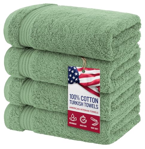 American Veteran Towel, Hand Towels for Bathroom Set of 4, 100% Cotton Turkish Hand Towel Sets Clearance Prime, Soft Hand Face Towels, Sage Green Hand Towels