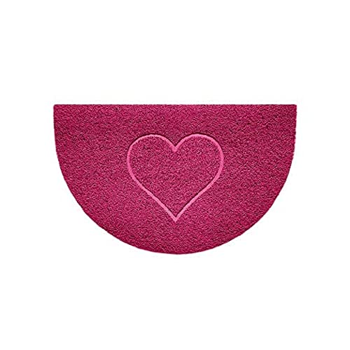 Nicoman Embossed Halfmoon Half Circle Door Mat Dirt-Trapper Jet-Washable Doormat 70x44cm (Pink, HEART Shape) - Use Indoor or Sheltered Outdoor