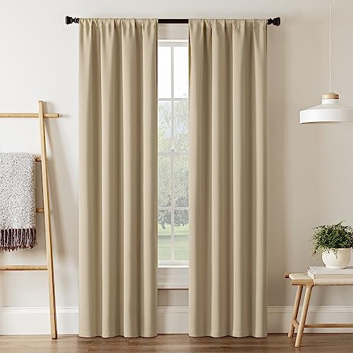 Eclipse Darrell Modern Blackout Thermal Rod Pocket Window Curtains for Bedroom or Living Room (Single Panel), 37 in x 95 in, Wheat