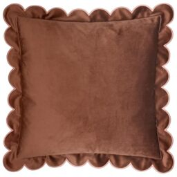 furn. Lil Scallop Feather Filled Cushion – Colourful Velvet Piped Scalloped Edge Decorative Pillow (Chestnut/Slipper – 45x45cm)