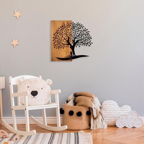 Elegant Decorative Wooden Wall Accessory, 58 x 58 cm, 100% Wood & Metal, Walnut & Black, Unique Design, Perfect for Home Decor & Modern Spaces