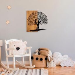Elegant Decorative Wooden Wall Accessory, 58 x 58 cm, 100% Wood & Metal, Walnut & Black, Unique Design, Perfect for Home Decor & Modern Spaces