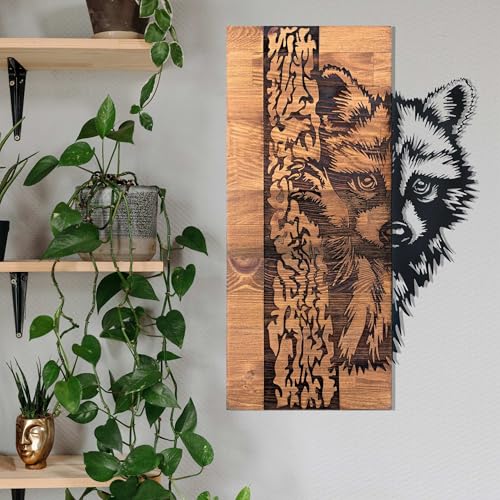 Elegant Decorative Wooden Wall Accessory, Black & Walnut, 37 x 57.5 cm, 100% Metal Frame (1.2 mm) & Solid Wood (3 cm), Perfect for Modern Decor