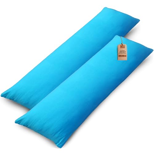 NatureMark Set of 2 Jersey Cushion Covers - Elastic, Soft, Breathable and Skin Friendly - Washable Cushion Cover - 40 x 145 cm (Ideal for Side Sleeper Pillows) - Turquoise
