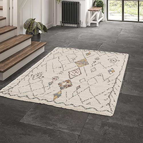 BALTA Berber Shaggy Rug, Rectangular Indoor Rug for Living Room Bedroom Abstract Design, Easy Care, Thickness 30 mm, Polypropylene, 80 x 150 cm, Multi-Coloured