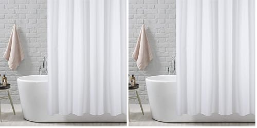 ANSIO Shower Curtain Mould and Mildew Resistant - Solid White, 180 x 180 cm (71 x 71 Inch) - Water Repellant Fabric - 100% Polyester (Pack of 2)
