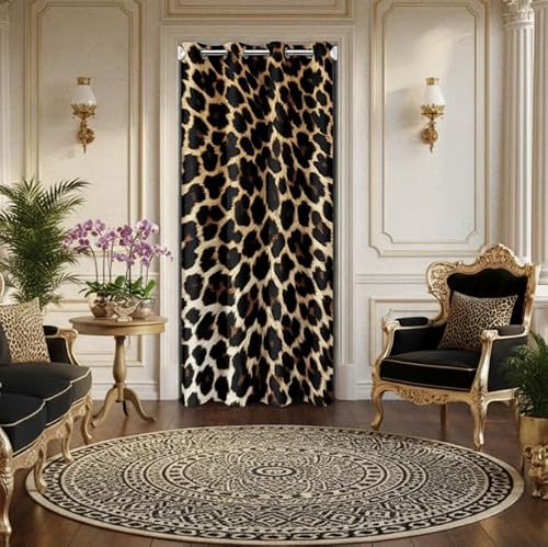 "Castle Fairy Leopard Print Curtain for Youth Adult, African Cheetah Wildlife Skin Blackout Drape 34"" W X 80"" L, Brown Fur Pattern Closet Door"