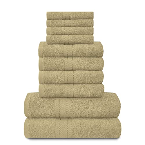 GC GAVENO CAVAILIA Towels Family Bale Set - 10 Piece 100% Egyptian Cotton, 4x Face 4x Hand 2x Bath Towel, Premium Quality Highly Water Absorbent Bathroom Accessories, Machine Washable, Mocha