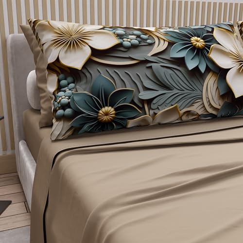 PETTI Artigiani Italiani - Cotton Sheets with Pillowcases in Digital Print, Single Bed Sheet, Single Bed Set, Floral 8 Taupe, 100% Made in Italy