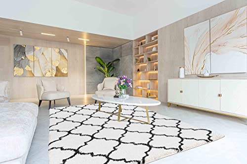 "Serdim Rugs Morrocan Berber Living Room Trellis Design Shaggy Area Rugs, Stone, 80x150cm (2'6""x5'0"")"