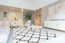 Moroccan Berber Trellis Design Shaggy Living Room Area Rug, Stone, 80x150cm