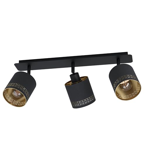 EGLO Esteperra Ceiling Light, 3-Bulb Vintage Retro Ceiling Spotlight Made of Steel and Textile, Living Room Lamp in Black, Gold, Kitchen Lamp, Spotlights with E27 Socket