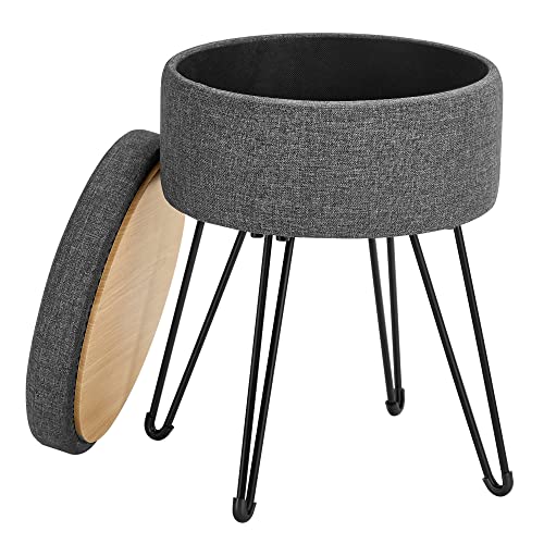 SONGMICS Storage Ottoman, Round Storage Stool Seat, 4 Metal Legs