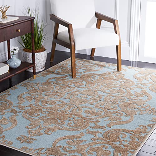 Safavieh Transitional Indoor Woven Rectangle Area Rug, Paradise Collection, PAR348, in Stone / Aqua, 160 X 229 cm for Living Room, Bedroom or Any Indoor Space