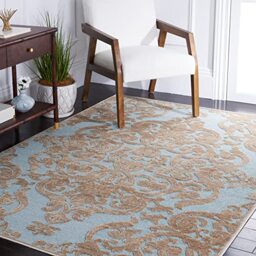 Safavieh Transitional Indoor Woven Rectangle Area Rug, Paradise Collection, PAR348, in Stone / Aqua, 160 X 229 cm for Living Room, Bedroom or Any Indoor Space