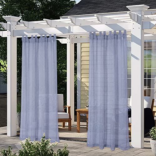 LORDTEX Burlap Linen Look Outdoor Curtains for Patio 2 Panels - Waterproof Tab Top Sheer Curtains for Pergola, Porch, Cabana, Gazebo Indoor/Outdoor Voile Sheer Drapes, 52 x 95 Inch, Navy
