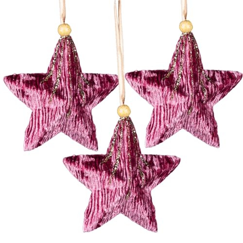 3Pcs Pink Burgundy Star 10.5cm - Christmas Tree Hanging Decorations Festive Decorative Ornaments Fairy Tale Themed Xmas Tree Pendant