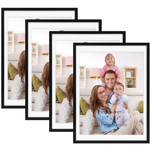 Giftgarden Black 12x16 Picture Frames Set of 4, Matted to 11x14 Picture with Mat or 16x12 Artwork Without Mat, Wall or Tabletop Display.