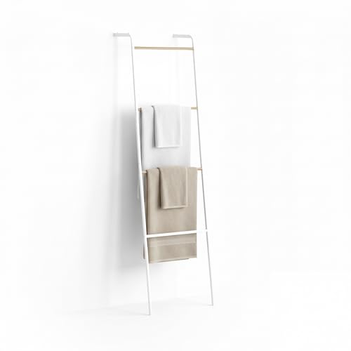 Relaxdays Metal Towel Ladder with 4 Rungs for Towels & Clothes, 158x40x28 cm, White