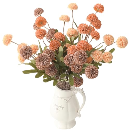Floroom 9pcs Burnt Orange Taupe Mix Faux Silk Mums Artificial Flowers, Bulk Fake Small Mini Chrysanthemums with Stems for DIY Wedding Centerpieces Floral Arrangements Vase Fillers Home Decorations
